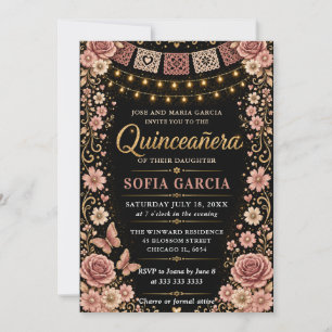 Invitation Fête mexicaine rose florale Quinceanera