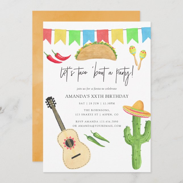Invitation Fête mexicaine Taco à thème Anniversaire (Devant / Derrière)