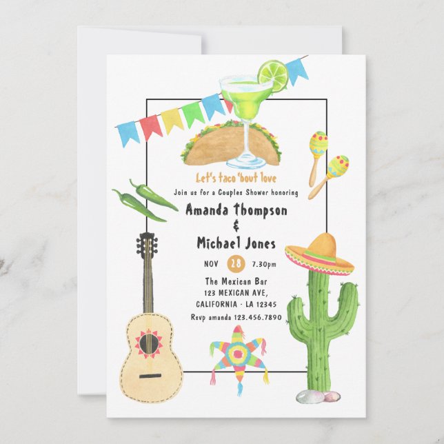 Invitation Fête Mexicaine Taco 'bout Love Douples Bain (Devant)