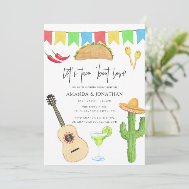 Invitation Fête Mexicaine Taco 'bout Love Douples Douche (Debout devant)
