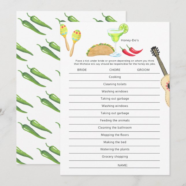 Invitation Fête Mexicaine Taco 'bout Love Honey Do's Jeu (Devant / Derrière)