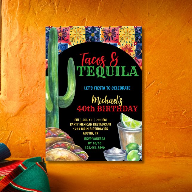 Invitation Fête Mexicaine Tacos & Tequila 40e Anniversaire (Créateur téléchargé)