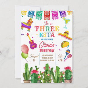 Invitation Fête mexicaine Trois Esta 3ème Fille fête d'annive