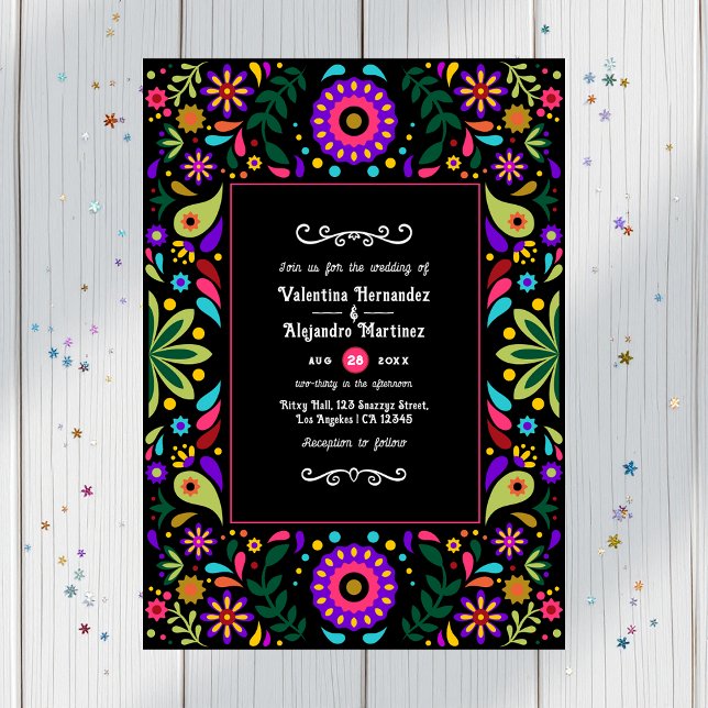Invitation Fête mexicaine vibrante Mariage floral (Vibrant Mexican Fiesta Floral Wedding Invitation)