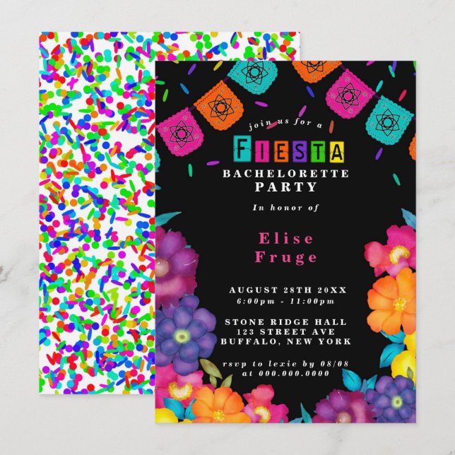 Invitation Fête mexicaine Vivid Florals Bachelorette (Devant / Derrière)