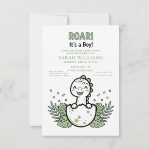 Invitation fête minimale Baby Shower garçon dinosaure Rugisse