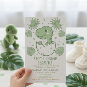 Invitation fête minimale Baby Shower garçon dinosaure Rugisse