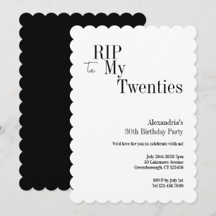 Invitation Fête minimale d'anniversaire de 30 ans RIP 20s