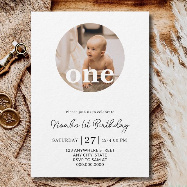 Invitation Fête minimale de 1er anniversaire garçon fille Pre (Créateur téléchargé)