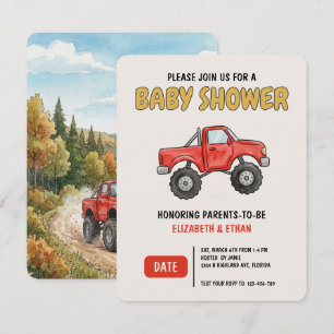 Invitation Fête minimale de camion monstre rouge pour bébé