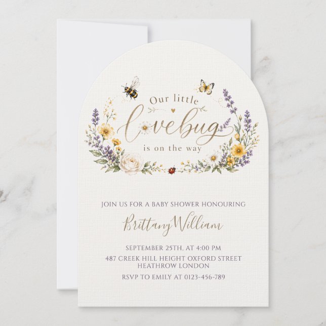 Invitation Fête minimale de douche de bébé de fleurs sauvages (Devant)