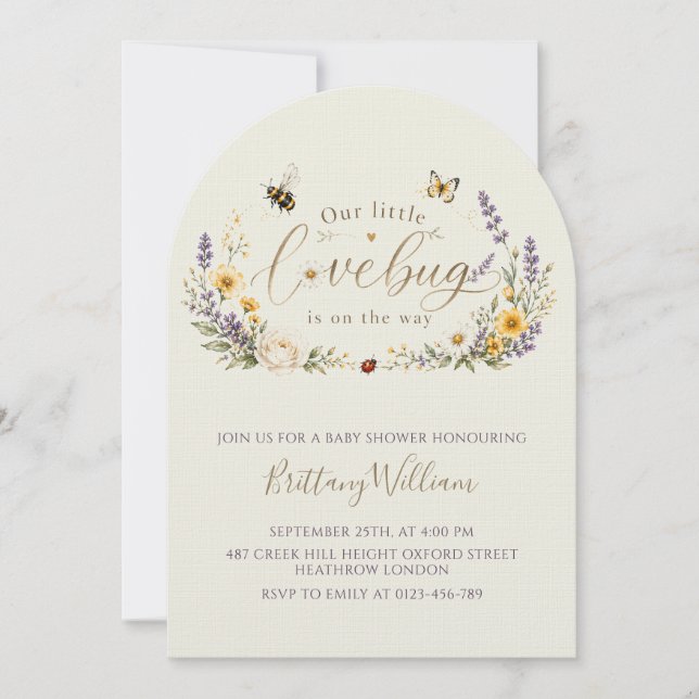 Invitation Fête minimale de douche de bébé Fleurs sauvages et (Devant)