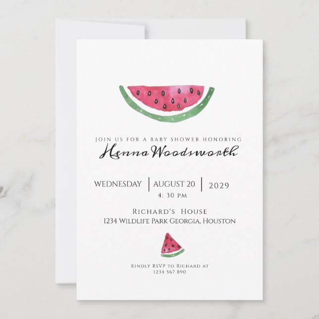 Invitation Fête minimale Pastèque Douce Fille Été Baby Shower (Devant)