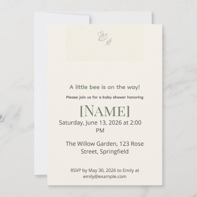 Invitation Fête minimale pour bébé abeille à miel, modifiable (Devant)