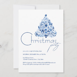 Invitation Fête minimaliste de Noël blanc et bleu