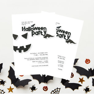 Invitation Fête minimaliste d'Halloween noir et blanc