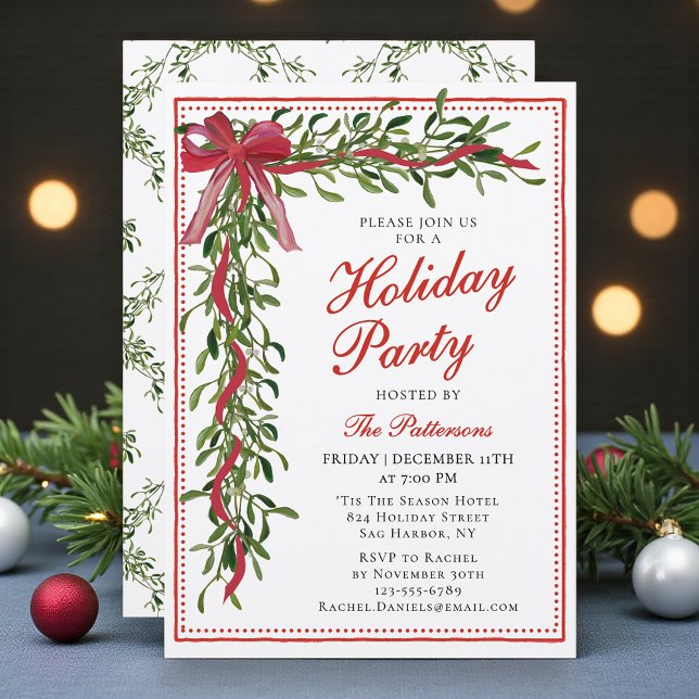 Invitation Fête Mistletoe Bow Fête de Noël moderne (Créateur téléchargé)
