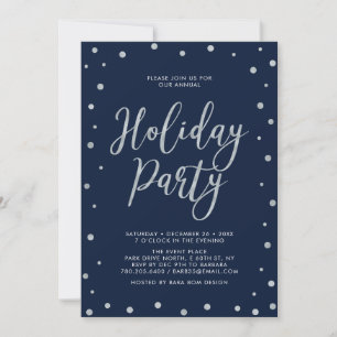 Invitation Fête moderne argent et bleu marine avec confettis