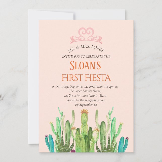Invitation Fête moderne Cactus Tiara Anniversaire (Devant)