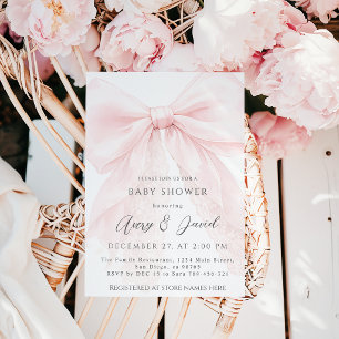 Invitation Fête Moderne de Bébé Fille avec Ruban Rose