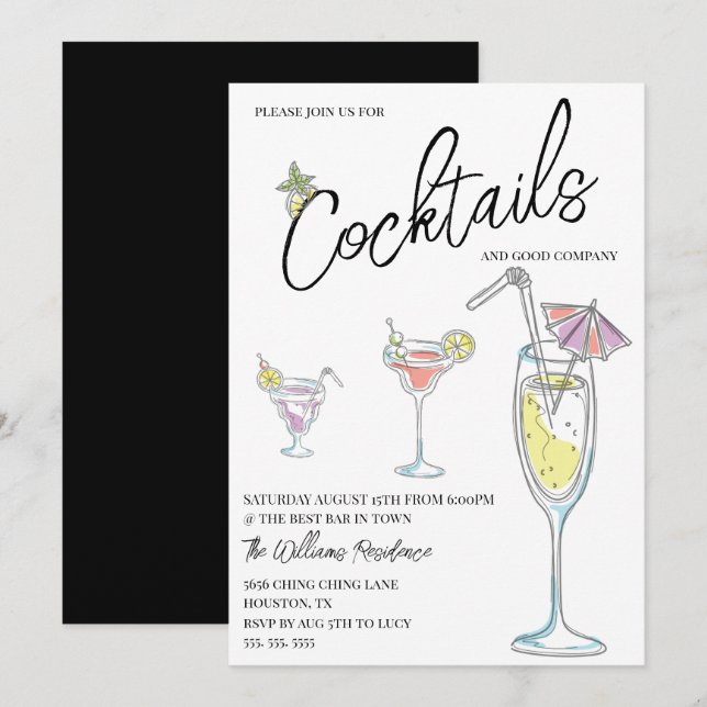 Invitation Fête Moderne de Cocktail (Devant / Derrière)