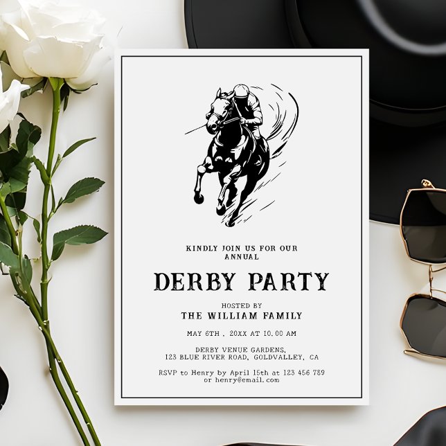 Invitation Fête moderne de Derby avec cheval de course noir e (Créateur téléchargé)