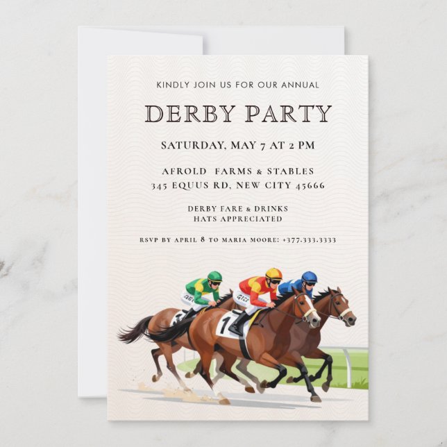 Invitation Fête moderne de derby de chevaux de course équestr (Devant)