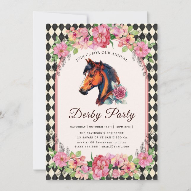 Invitation Fête moderne de derby de course de chevaux équestr (Devant)
