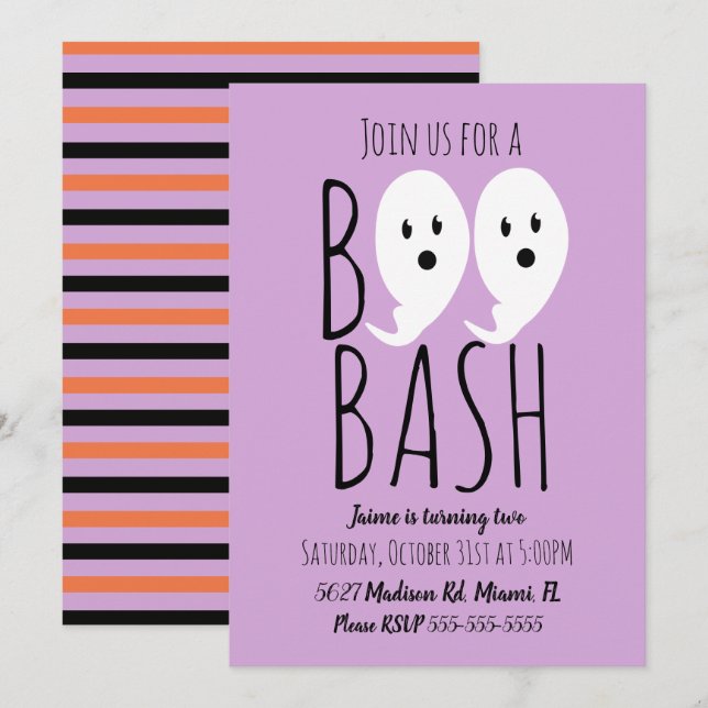 Invitation Fête moderne de Halloween avec fantôme mignon et e (Devant / Derrière)