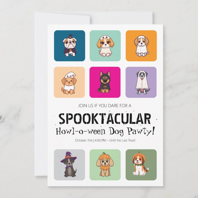Invitation Fête moderne de Halloween pour chiens Howl O Ween  (Devant)