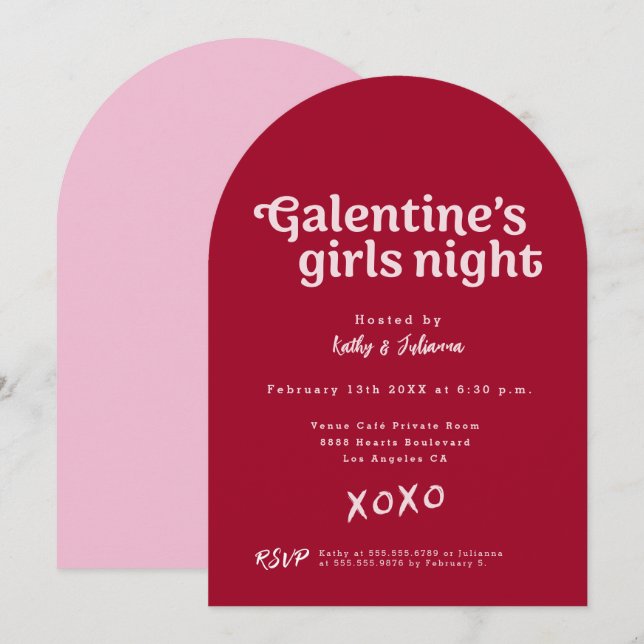 Invitation Fête moderne de la Saint-Valentin entre filles ros (Devant / Derrière)