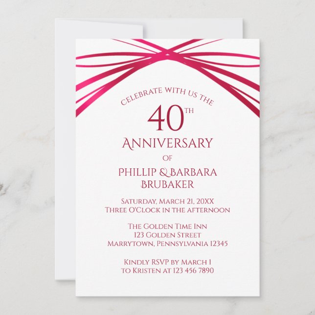 Invitation Fête moderne de l'anniversaire de mariage de 40 an (Devant)