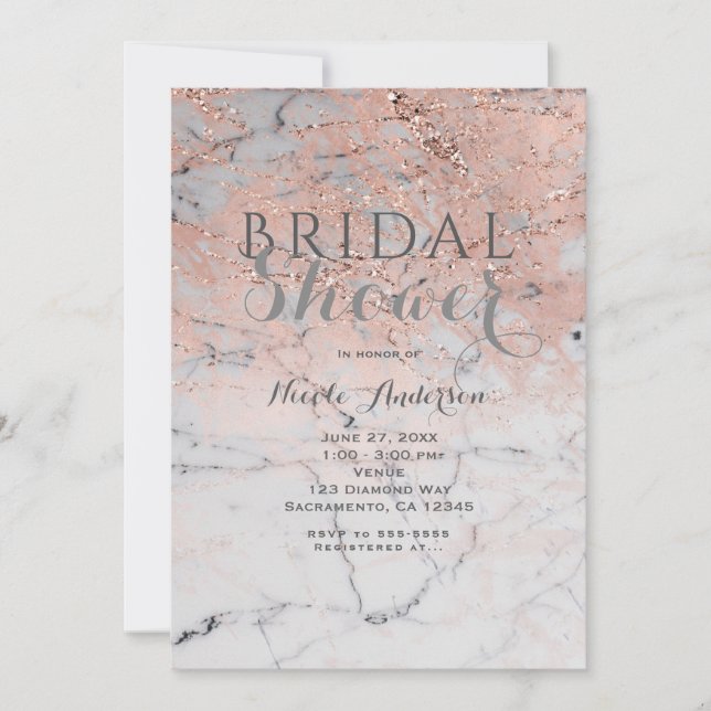 Invitation Fête Moderne de Luxe Rose Gold Tendance et Marbre  (Devant)
