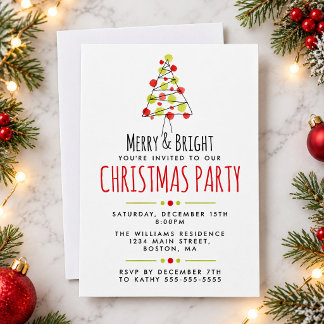Invitation Fête moderne de Noël arbre à l'aquarelle rouge et 