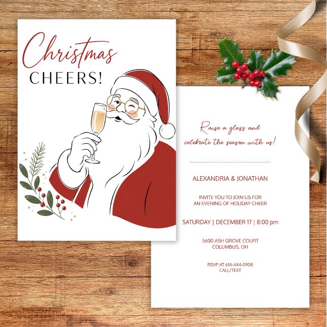 Invitation Fête moderne de Noël avec Santa et Cheers  (Créateur téléchargé)