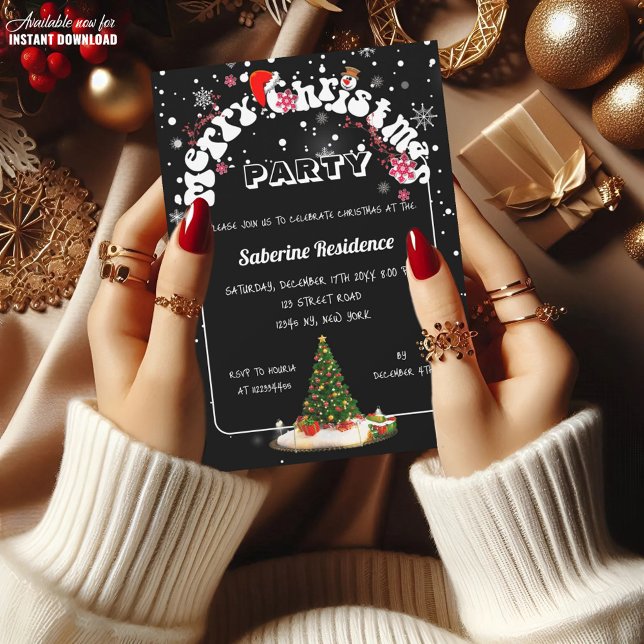 Invitation Fête moderne de Noël en graffiti noir  (Créateur téléchargé)