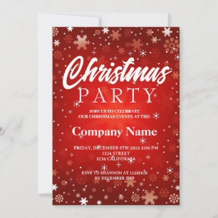 Invitation Fête moderne de Noël rouge et blanc à flocons de n