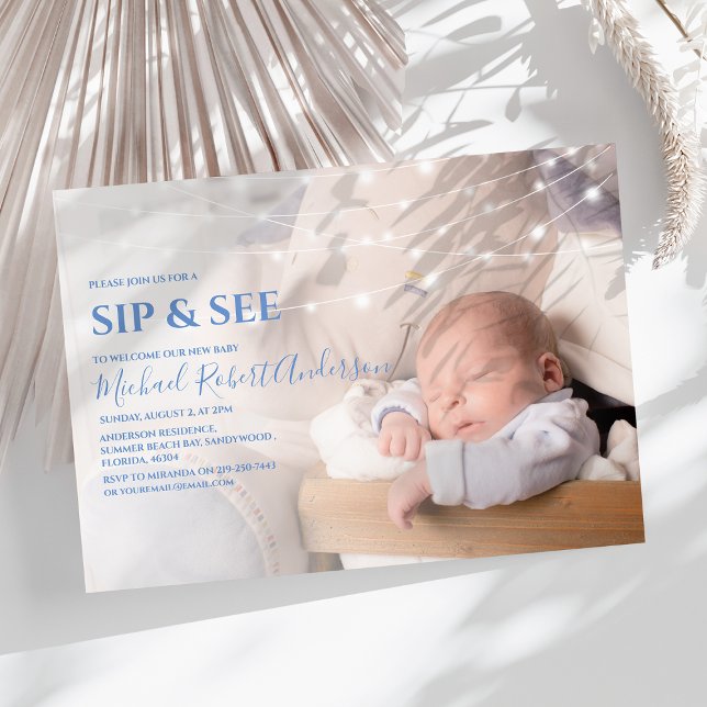 Invitation Fête Moderne de Sip And See avec Photo (Créateur téléchargé)