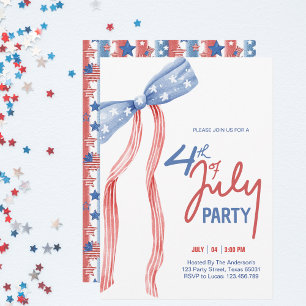 Invitation Fête moderne du 4 juillet avec des nœuds patriotiq