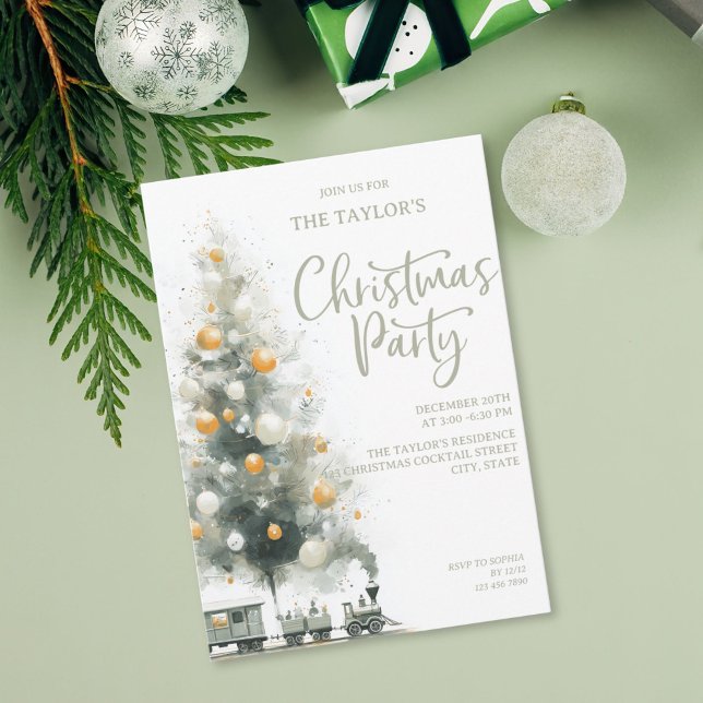 Invitation Fête moderne élégante de Noël avec un arbre pastel (pastel watercolor christmas tree party invitation)