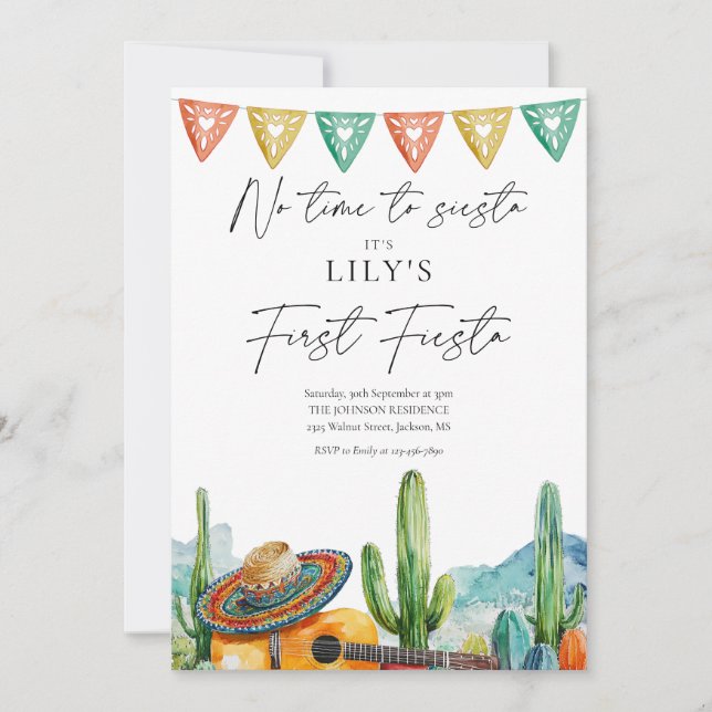 Invitation Fête Moderne Fiesta Aquarelle Cactus 1er Anniversa (Devant)