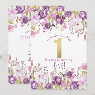 Invitation Fête Moderne Fleurie Lilas Lavande Violette 1er An