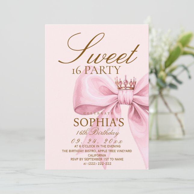 Invitation Fête Moderne Glamour Rose Sweet 16 (Debout devant)
