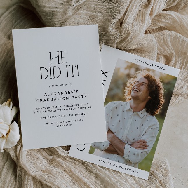 Invitation Fete Moderne Il L'A Fait Photo Graduation Party (Créateur téléchargé)