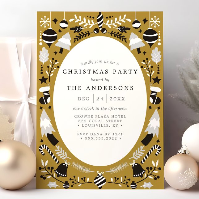 Invitation Fête Moderne Noir Or Fête de Noël de Vacances (Créateur téléchargé)
