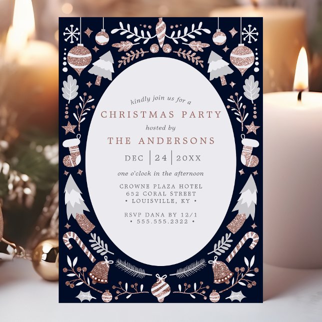 Invitation Fête Moderne Or Rose et Bleu Marine Noël (Créateur téléchargé)