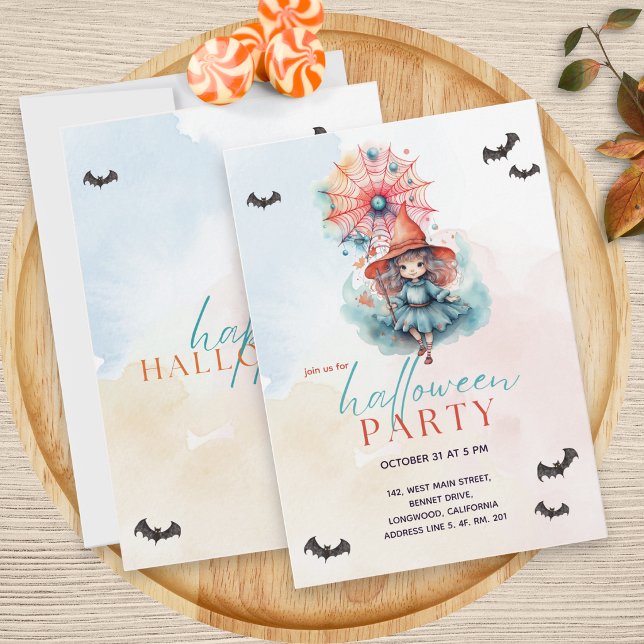 Invitation Fête moderne pastel de sorcière rose Halloween (Créateur téléchargé)