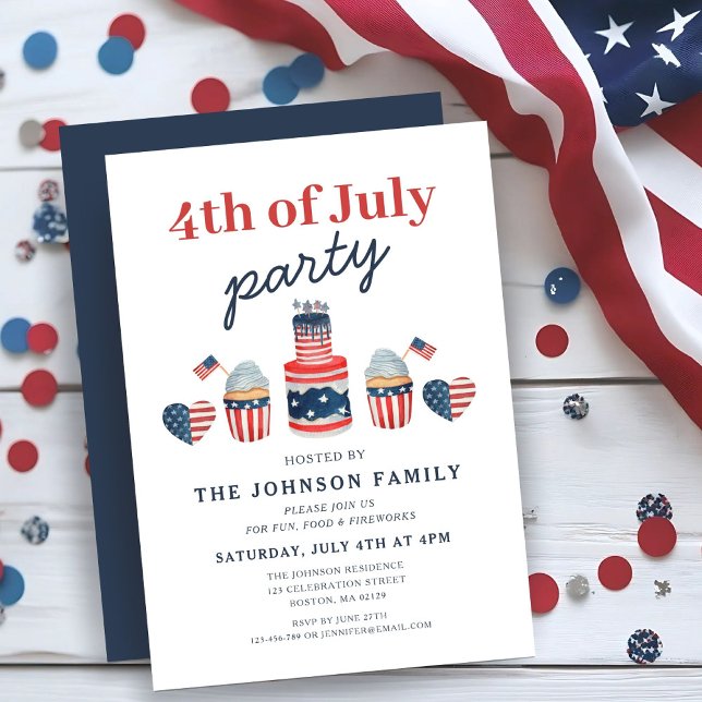 Invitation Fête Moderne Rouge Blanc Et Bleu Du 4 Juillet (Modern Red White And Blue 4th Of July Party Invitation)