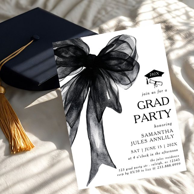 Invitation Fête moderne tendance Black Bow Graduation Party (Créateur téléchargé)