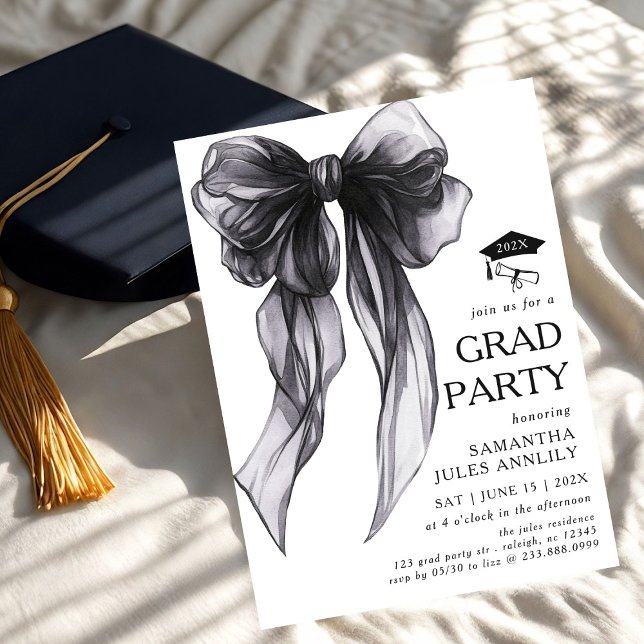 Invitation Fête moderne tendance Black Bow Graduation Party (Créateur téléchargé)